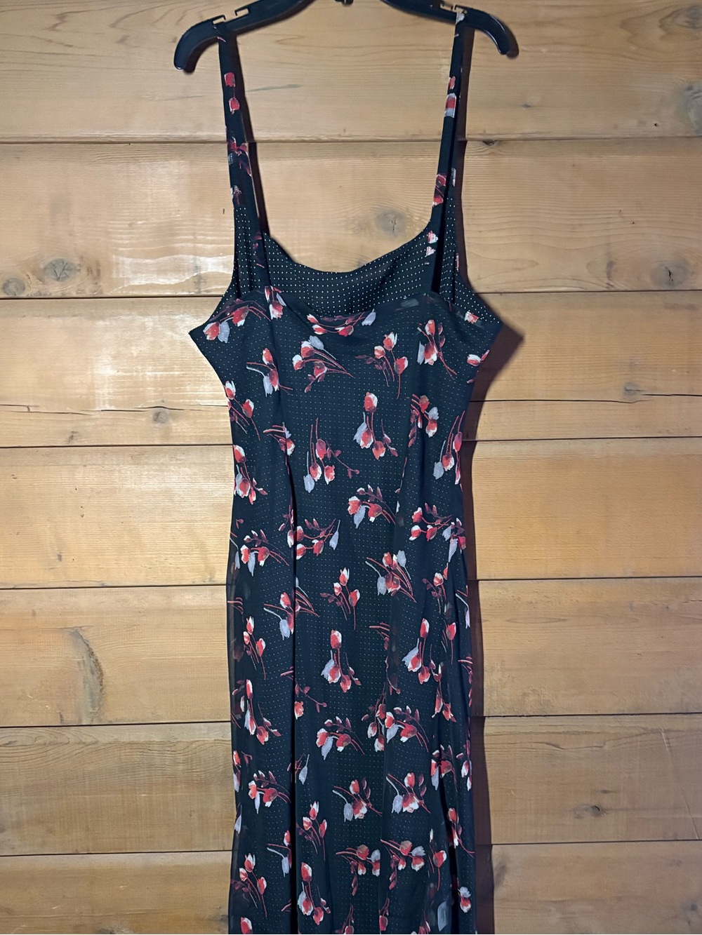 Vintage 90s Black Floral Midi Slip Dress- Size 14- Whimsigoth - Picture 4 of 10